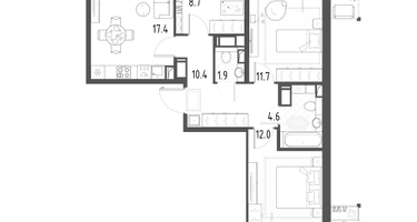 3-к. квартира, 70 м²