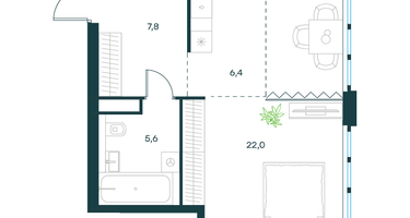 1-к. квартира, 41&nbsp;м²