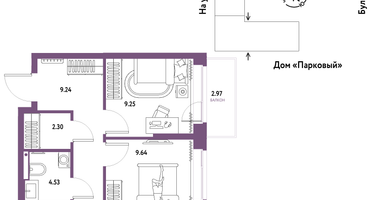 3-к. квартира, 57 м²