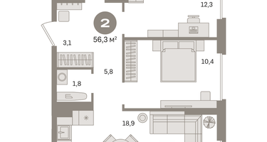 2-к. квартира, 56 м²