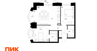 2-к. квартира, 59 м²