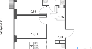 3-комнатная квартира, 51&nbsp;м²