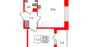 1-к. квартира, 31&nbsp;м²