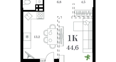 1-к. квартира, 47 м²