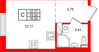 Студия, 19&nbsp;м²