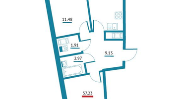 2-к. квартира, 57&nbsp;м²