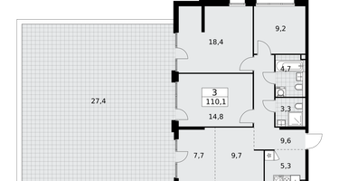 3-к. квартира, 110 м²