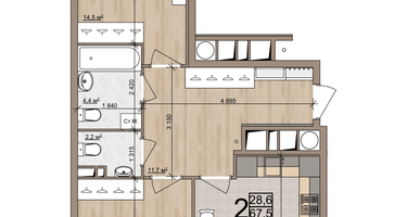 2-к. квартира, 70&nbsp;м²