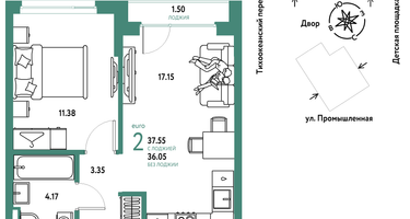 2-к. квартира, 37&nbsp;м²