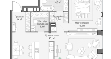 2-к. квартира, 86 м²