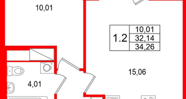 1-к. квартира, 32 м²