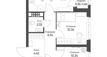 2-к. квартира, 55&nbsp;м²