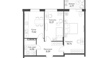 2-к. квартира, 56&nbsp;м²