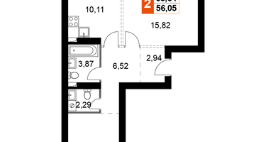 2-к. квартира, 56&nbsp;м²