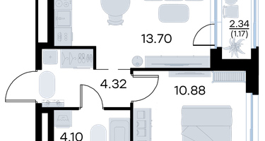 1-к. квартира, 34&nbsp;м²