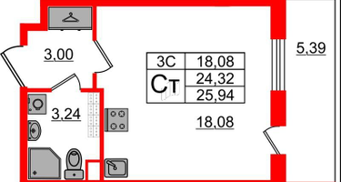 Студия, 23 м²