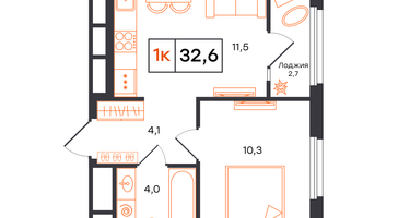 1-к. квартира, 32 м²