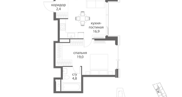 2-к. квартира, 61 м²