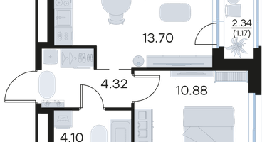 1-к. квартира, 34&nbsp;м²