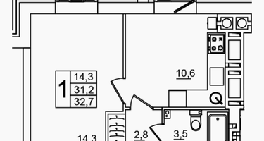 1-к. квартира, 32 м²