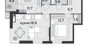 2-к. квартира, 64&nbsp;м²