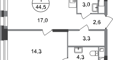 1-к. квартира, 44&nbsp;м²