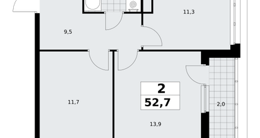 2-к. квартира, 52 м²