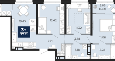 3-к. квартира, 76&nbsp;м²