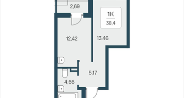 1-к. квартира, 38&nbsp;м²
