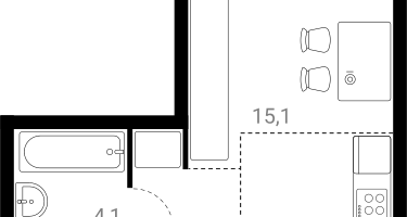 1-к. квартира, 29&nbsp;м²