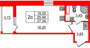 Студия, 25&nbsp;м²