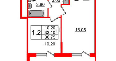 1-к. квартира, 33&nbsp;м²