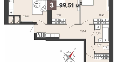 3-к. квартира, 99&nbsp;м²