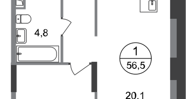 1-к. квартира, 56 м²