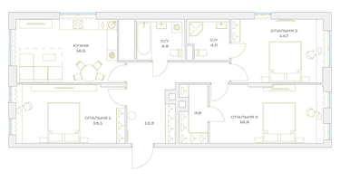 4-к. квартира, 88 м²