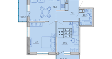 2-к. квартира, 59&nbsp;м²