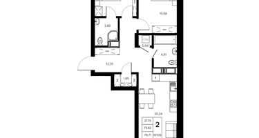 2-к. квартира, 75&nbsp;м²
