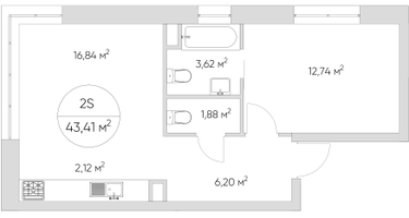 2-к. квартира, 43&nbsp;м²