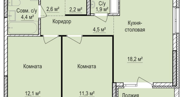 2-к. квартира, 59&nbsp;м²