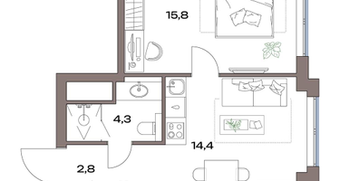 1-к. квартира, 38&nbsp;м²