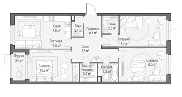 4-к. квартира, 87&nbsp;м²