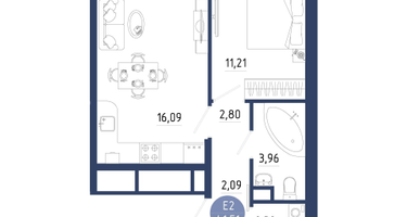 1-к. квартира, 41&nbsp;м²