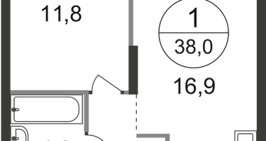 1-к. квартира, 38 м²