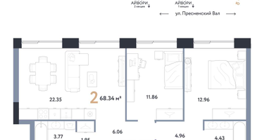 2-к. квартира, 68&nbsp;м²