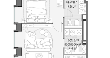 2-к. квартира, 56 м²