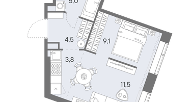 1-к. квартира, 33&nbsp;м²
