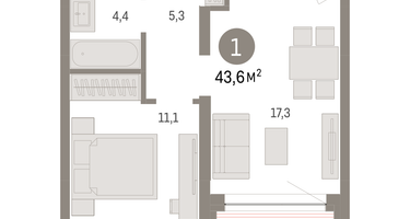 1-к. квартира, 43 м²