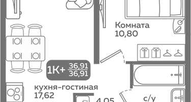 1-к. квартира, 36&nbsp;м²