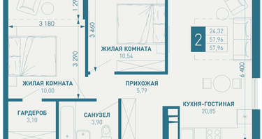 2-к. квартира, 59&nbsp;м²