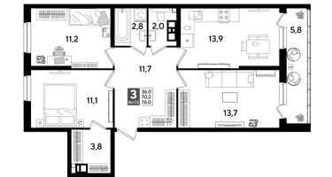 3-к. квартира, 76&nbsp;м²